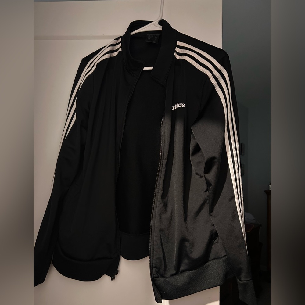 Adidas Black Track Jacket with White Stripes